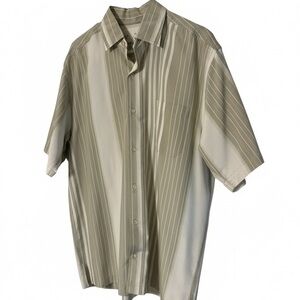 Tommy Bahama Beige and White Striped Button Down Shirt Medium.